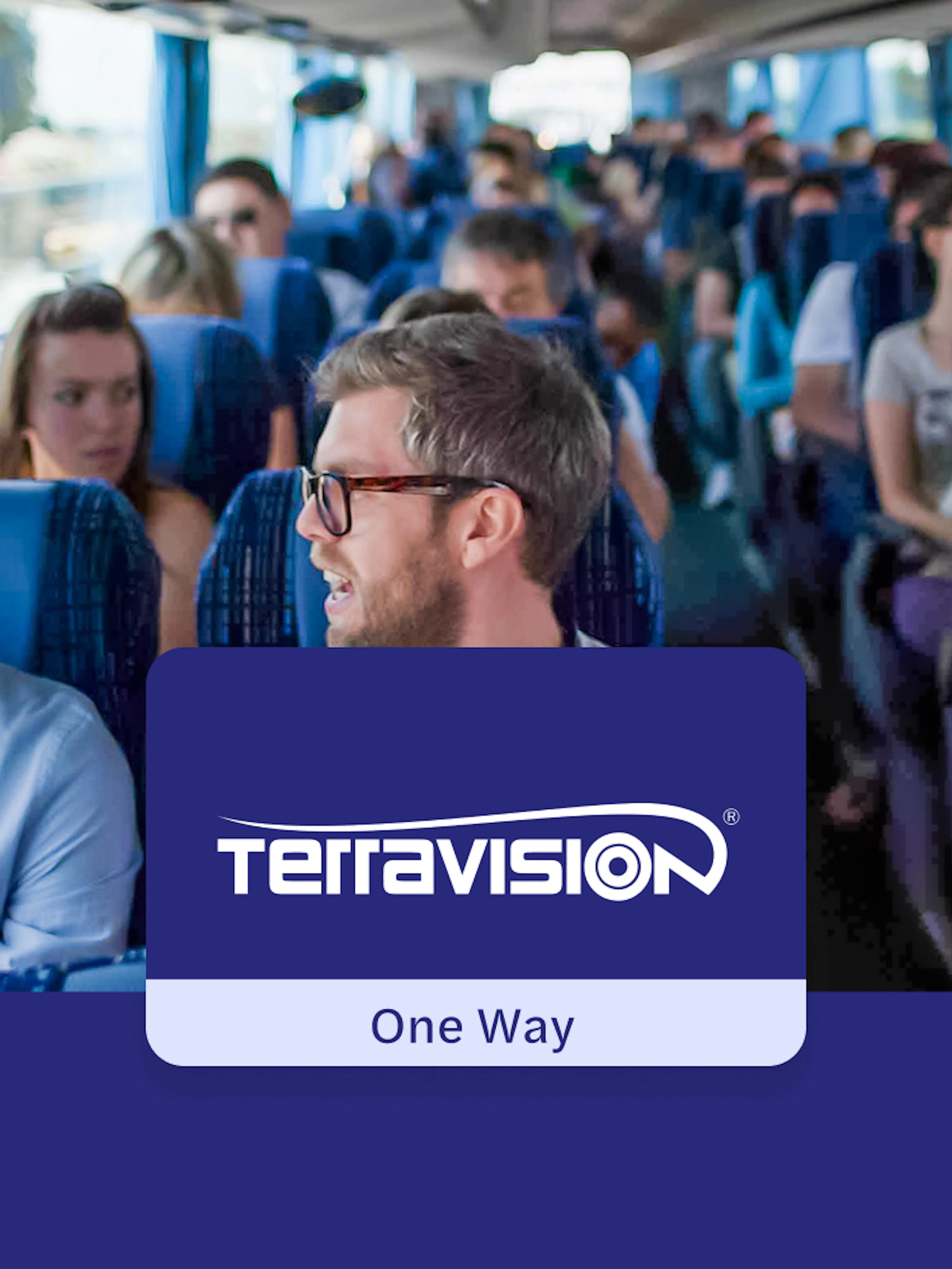 Tourists seated inside a Terravision bus.