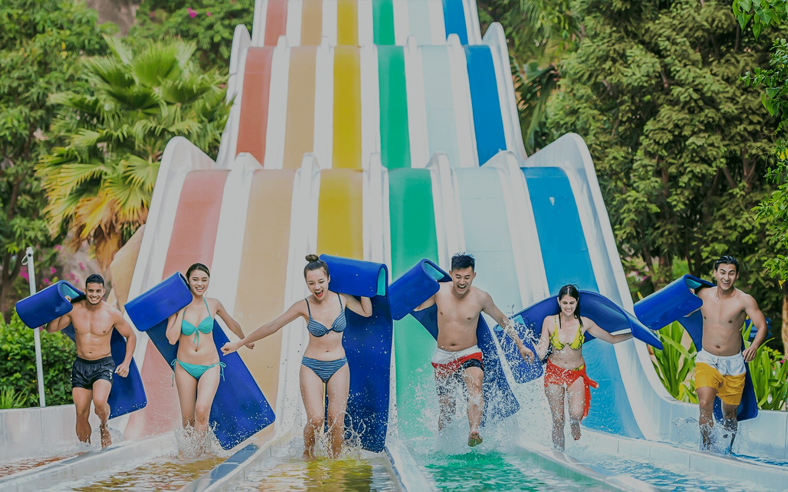 People enjoying water slides at Sun World Nha Trang.