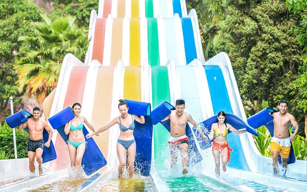 People enjoying water slides at Sun World Nha Trang.