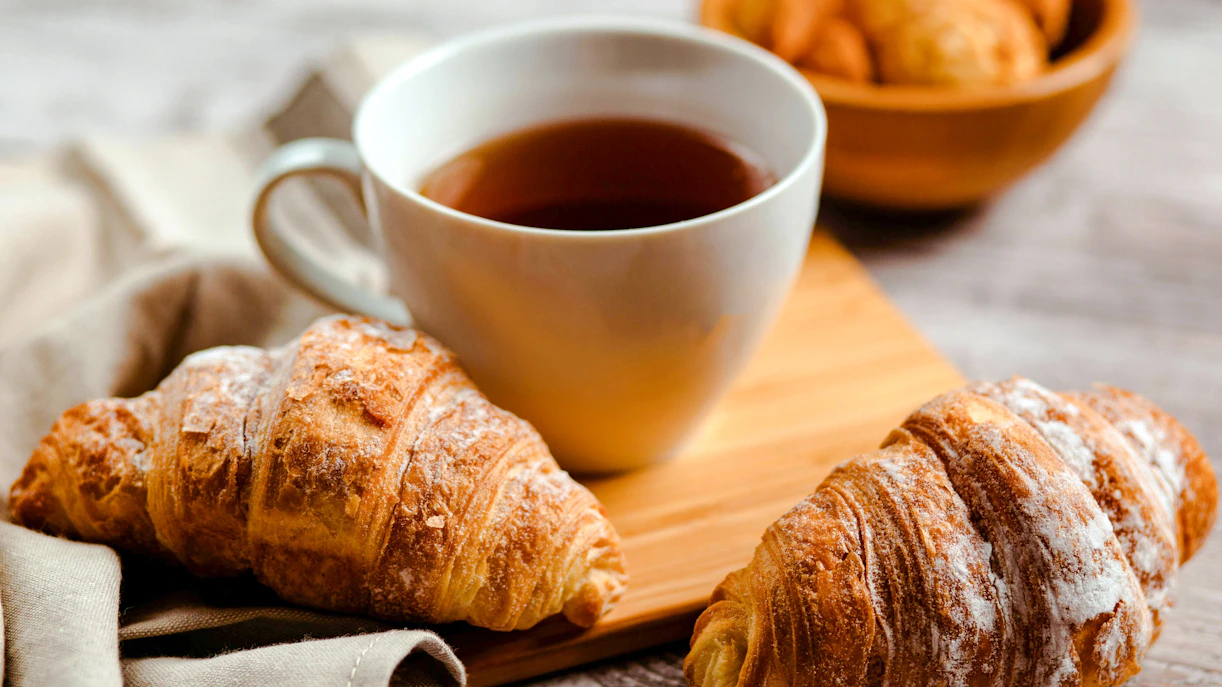 Tea and croissants at Shakespeare and Company Café, Paris.