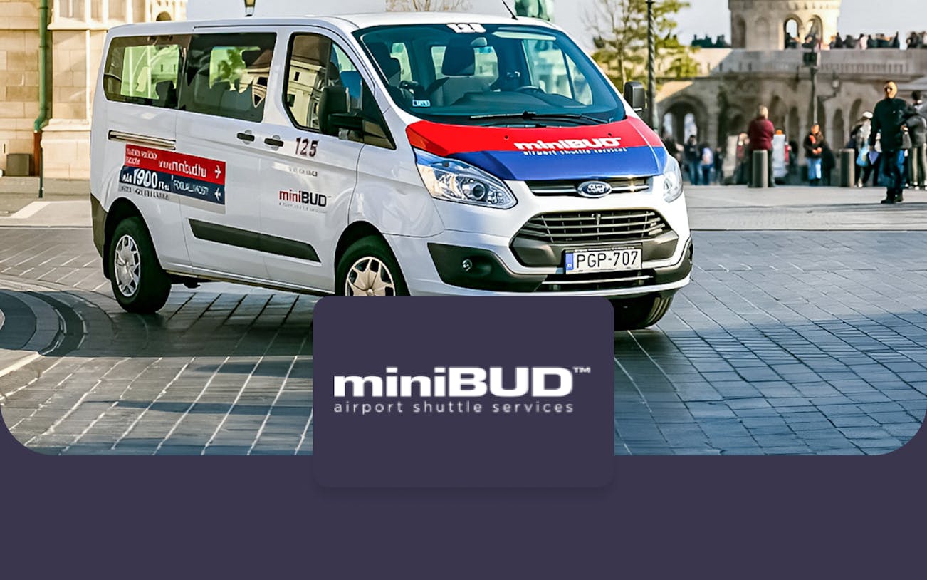 miniBUD shuttle van at Budapest Airport for Keleti round-trip service.