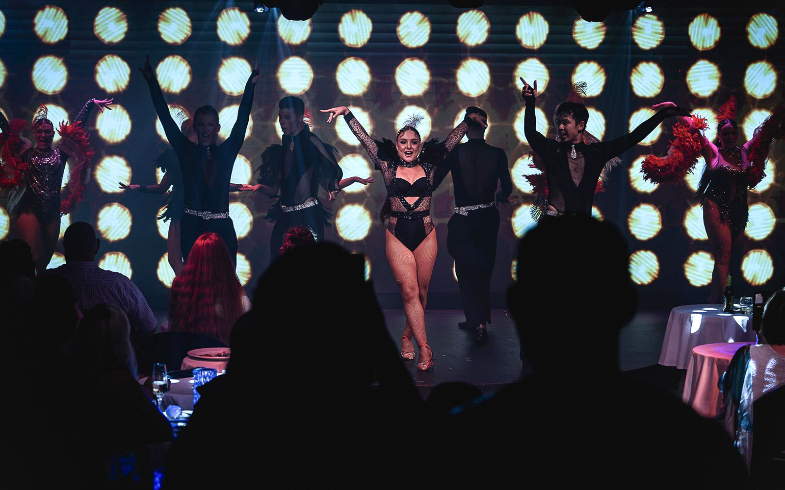 Cabaret dancers performing at La Scène Dinner Show in Prague.