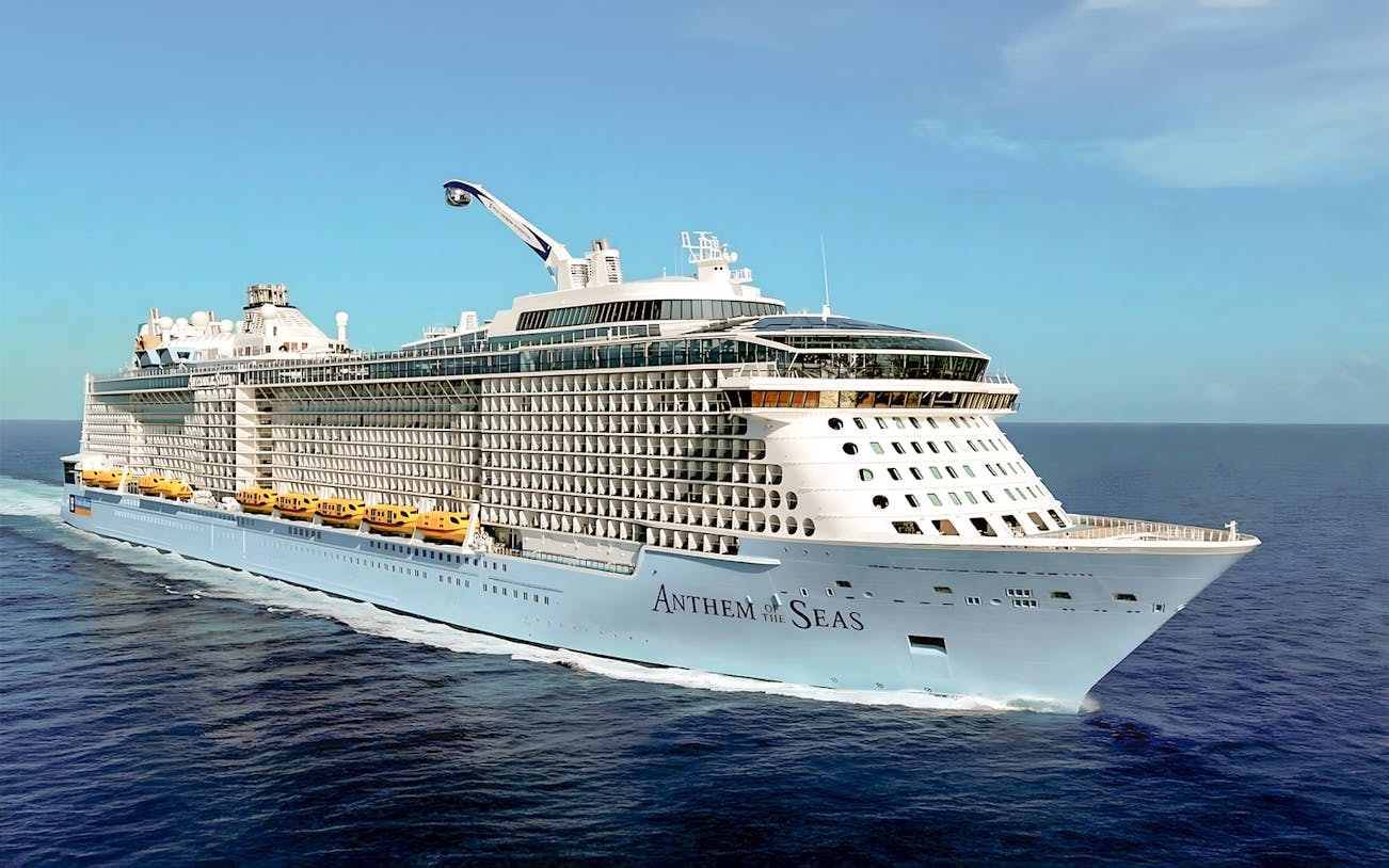 Cruise ship Anthem of the Seas by Royal Caribbean sailing on open sea.