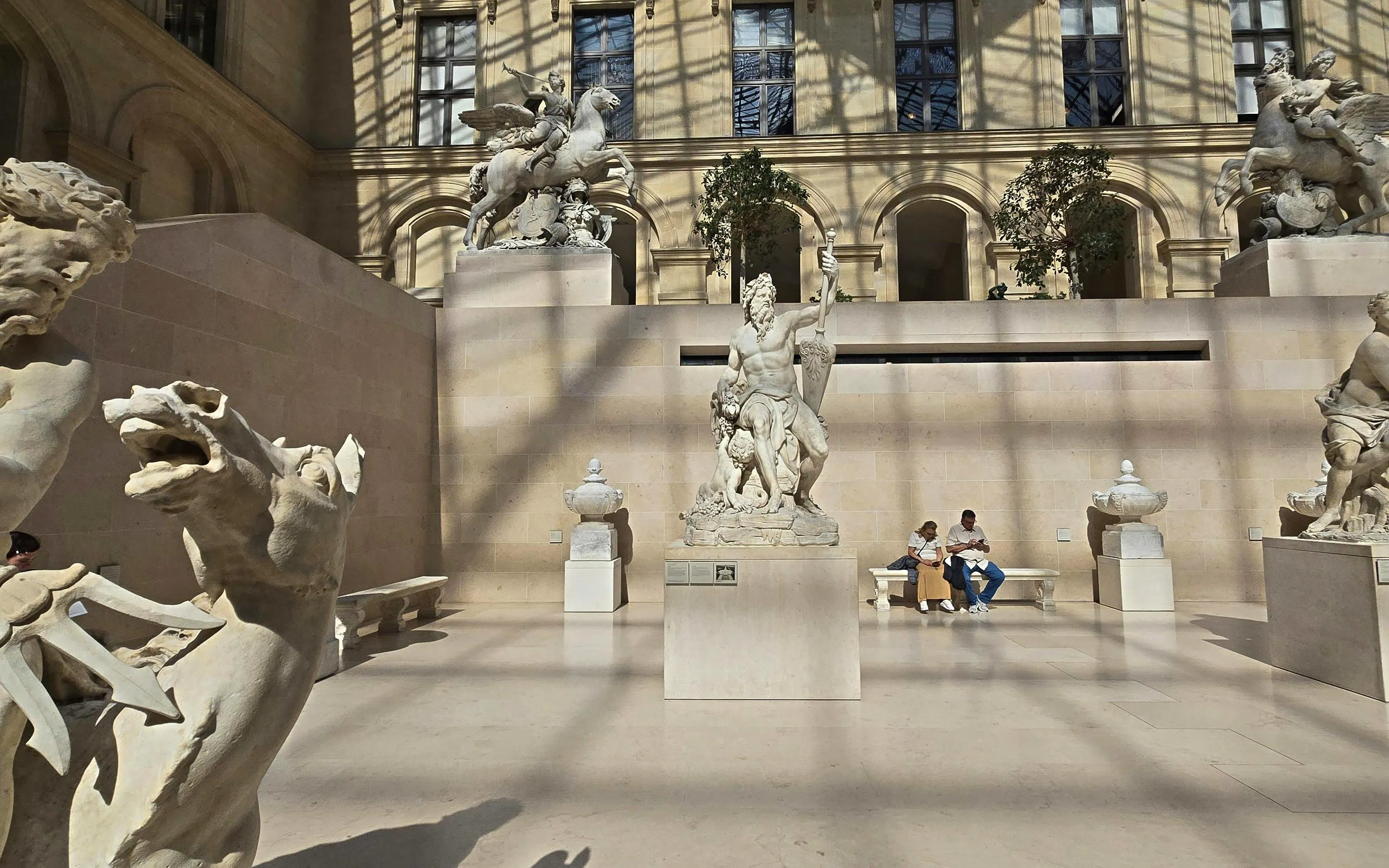Sculptures in the Richelieu Wing courtyard at the Louvre Museum, Paris.
