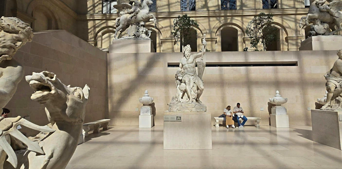 Sculptures in the Richelieu Wing courtyard at the Louvre Museum, Paris.