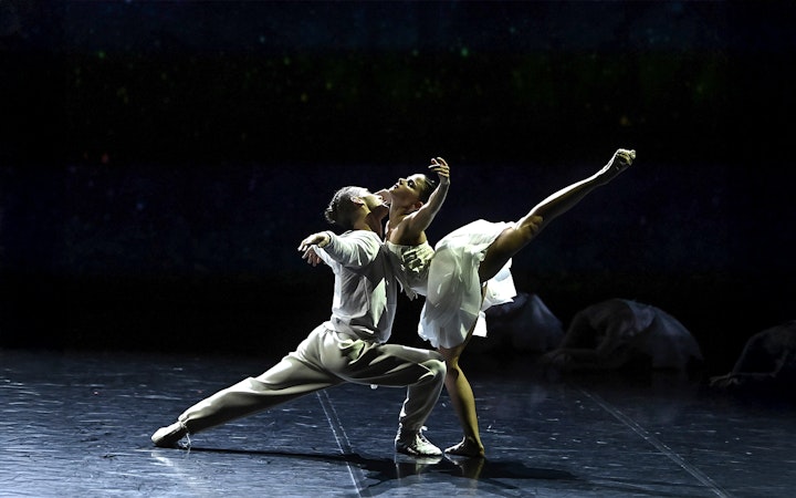 Dancers performing Ballet Preljocaj's Swan Lake on stage.