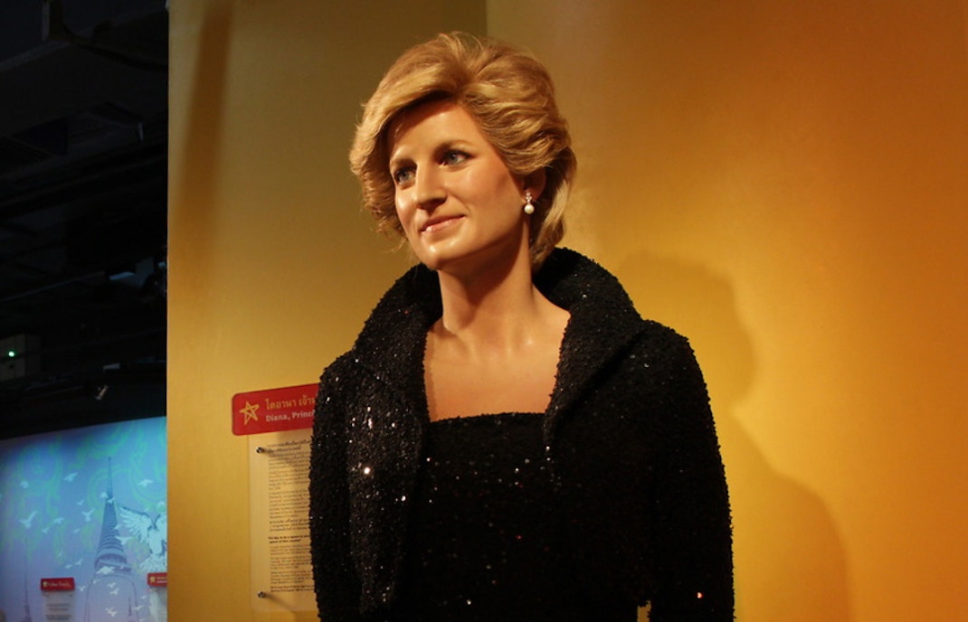 Wax figure of Princess Diana at a museum exhibit.