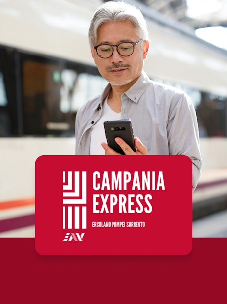 Campania Express train at station for Naples to Sorrento transfer.