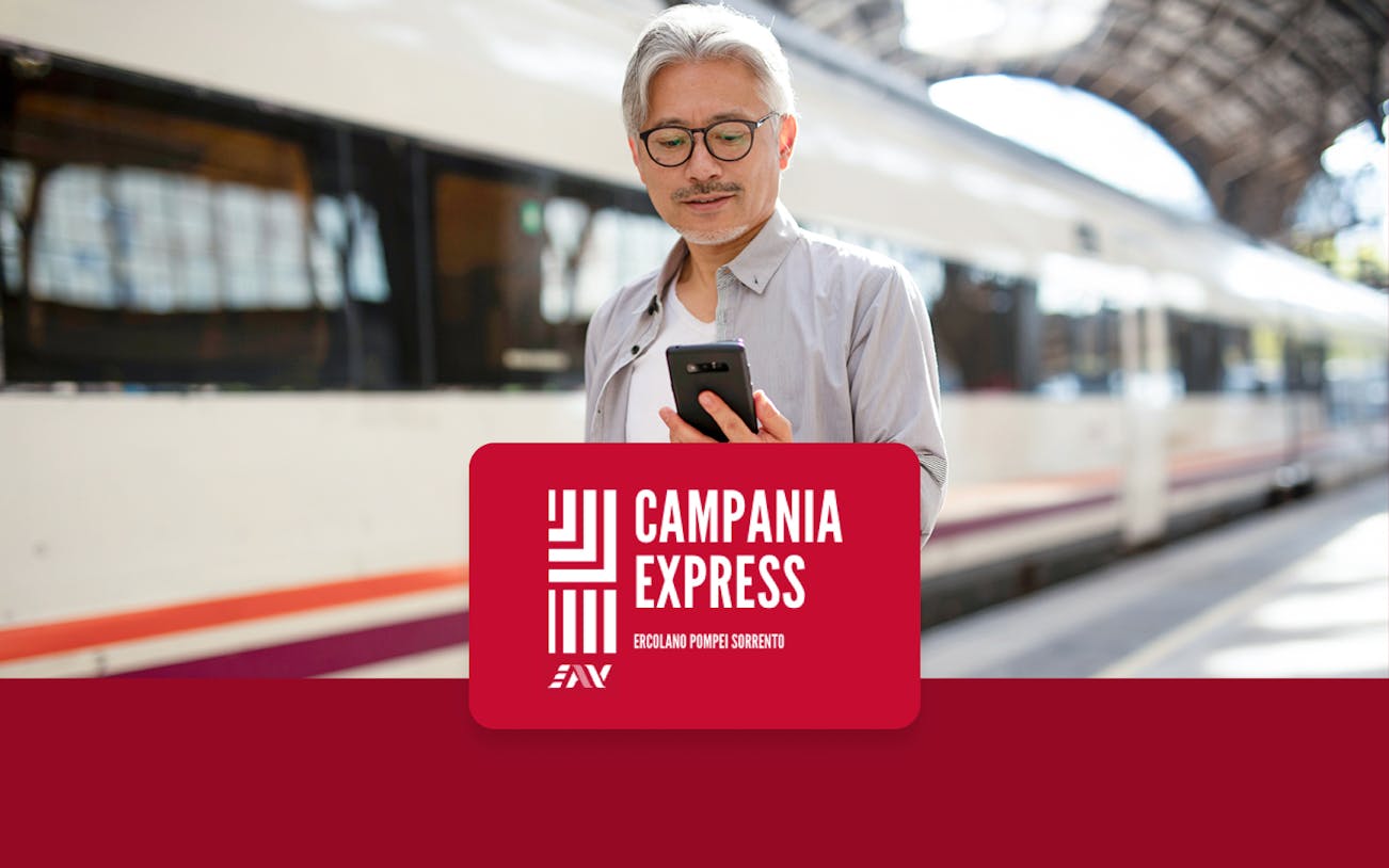 Campania Express train at station for Naples to Sorrento transfer.