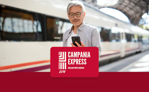 Campania Express train at station for Naples to Sorrento transfer.