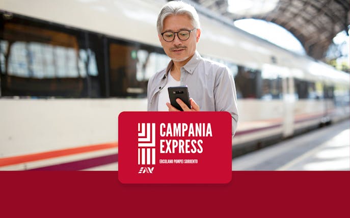 Campania Express train at station for Naples to Sorrento transfer.