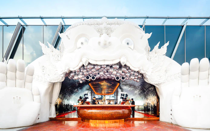 Rooftop bar entrance at Akara Sky Hanuman, One City Centre, Bangkok, Thailand.