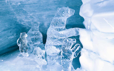 Ice sculptures of bears in the Ice Palace at Jungfraujoch, Switzerland.