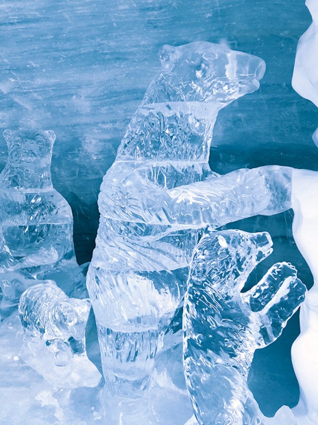 Ice sculptures of bears in the Ice Palace at Jungfraujoch, Switzerland.