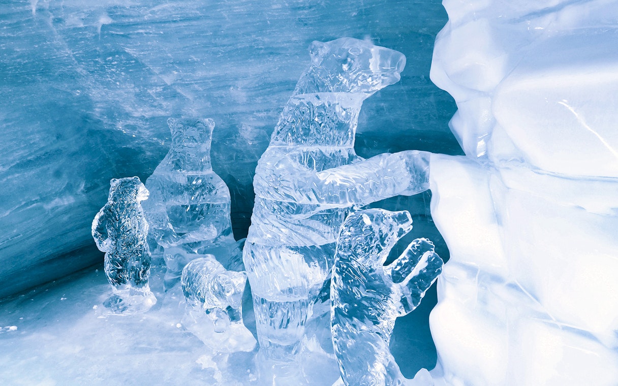 Ice sculptures of bears in the Ice Palace at Jungfraujoch, Switzerland.