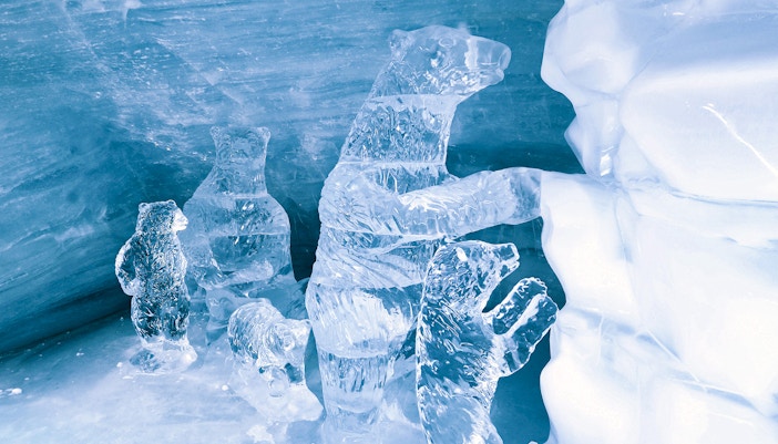 Ice sculptures of bears in the Ice Palace at Jungfraujoch, Switzerland.