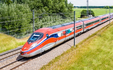 High-speed train on a scenic route, Eurail Global Continuous Pass, 1st Class Seats.