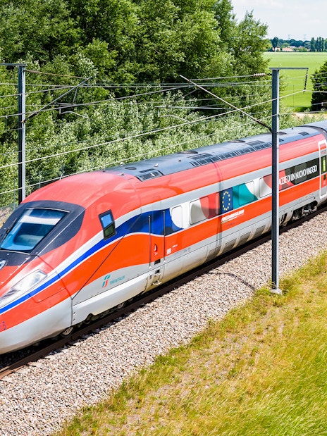 High-speed train on a scenic route, Eurail Global Continuous Pass, 1st Class Seats.