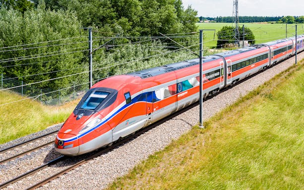 High-speed train on a scenic route, Eurail Global Continuous Pass, 1st Class Seats.