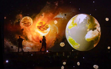 Vivaldianno The SHOW performance with cosmic visuals at Theatre Hybernia, Prague.