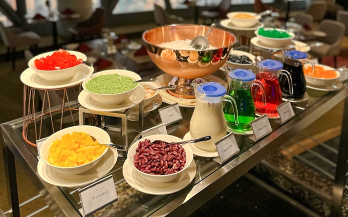 Lunch buffet with assorted desserts and drinks at ORBIT Revolving Dining, KL Tower.