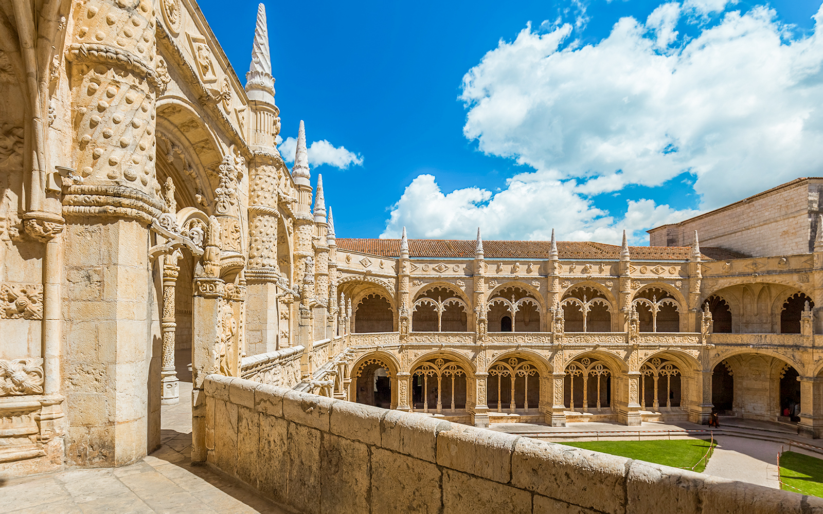 Jeronimos Monastery cloister view from balcony, Lisbon, Portugal.