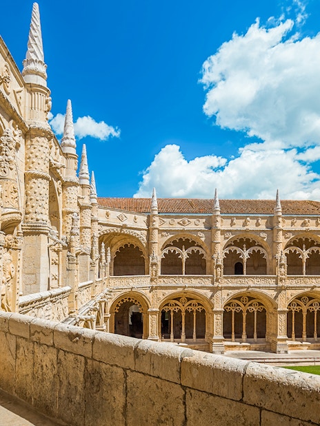 Jeronimos Monastery cloister view from balcony, Lisbon, Portugal.