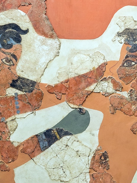 Boxers Fresco from Akrotiri displayed at Athens National Archaeological Museum.