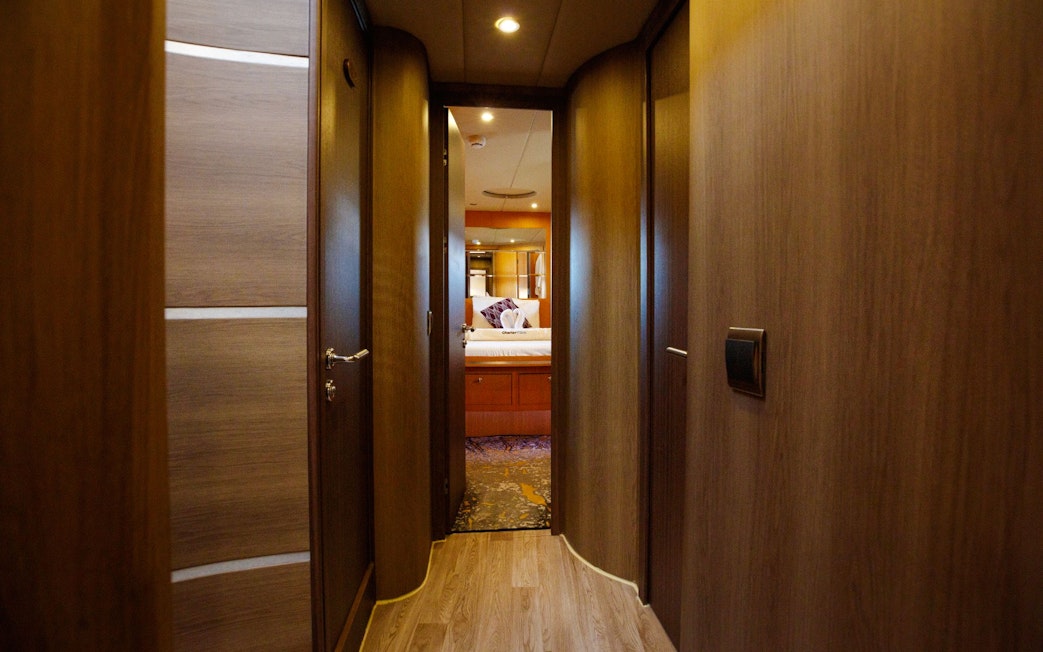 Hallway leading to a bedroom on the VERONIKA Private Luxury Yacht.