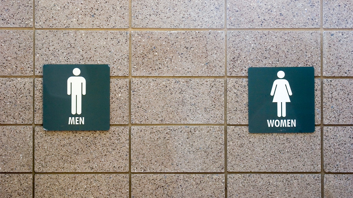 Restroom signs for men and women at Wings of Time facilities.