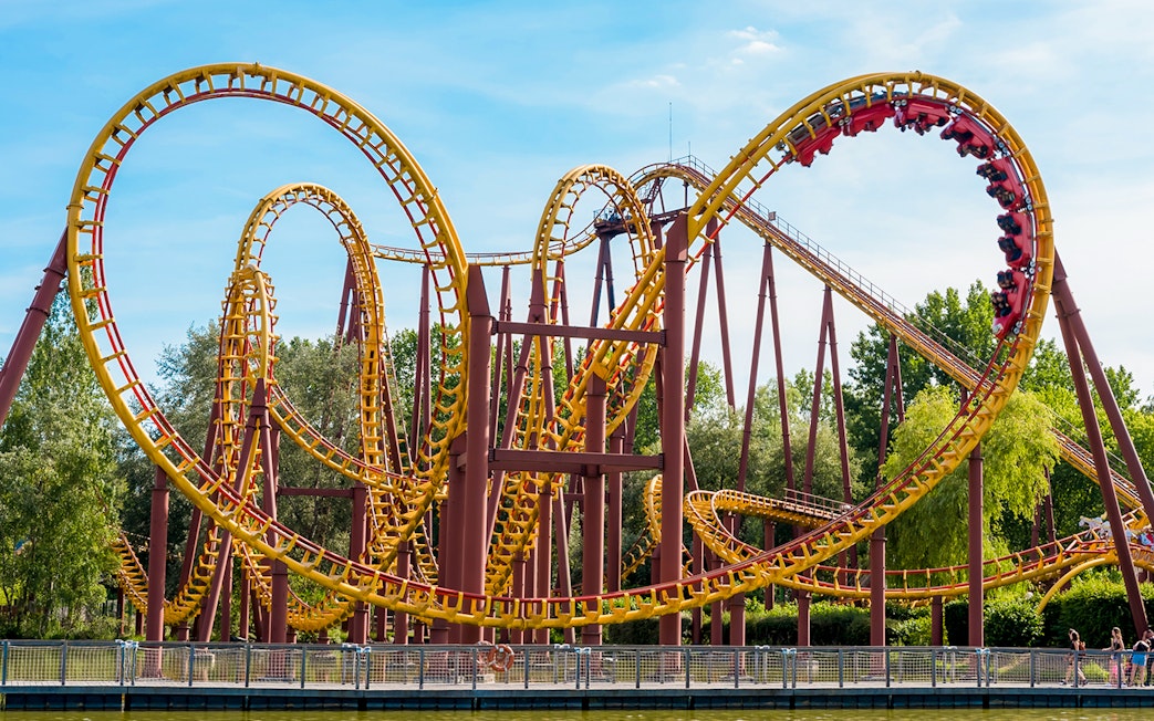 Roller coaster with loops at Astérix Park, France.