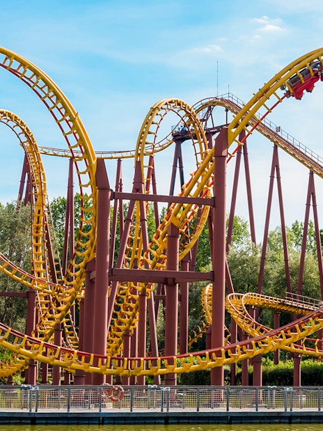 Roller coaster with loops at Astérix Park, France.