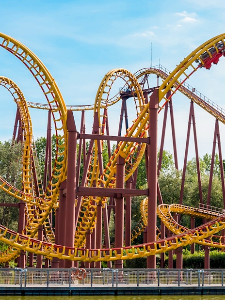 Roller coaster with loops at Astérix Park, France.