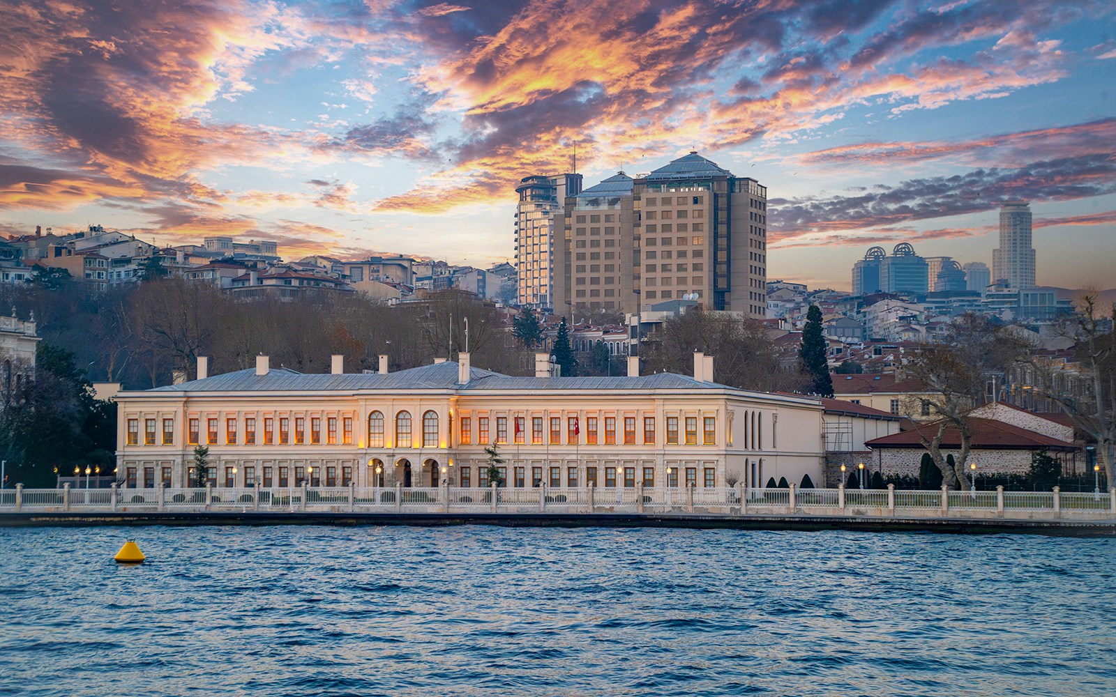 Exterior view of the Dolmabahce Palace from the Bosphorus Dinner Cruise