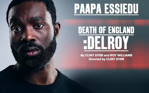 Death of England: Delroy play poster with actor's close-up and title text.