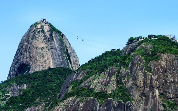 Sugarloaf Mountain with cable cars in Rio de Janeiro, Brazil.