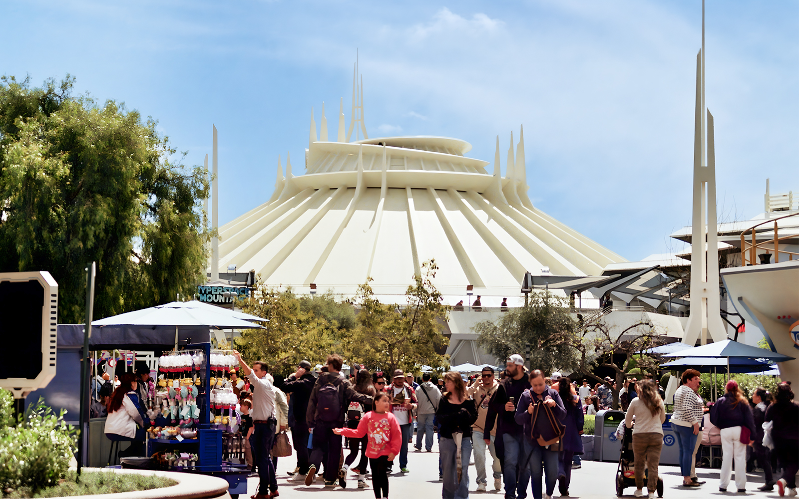 Crowd near Space Mountain ride at Disneyland, California.