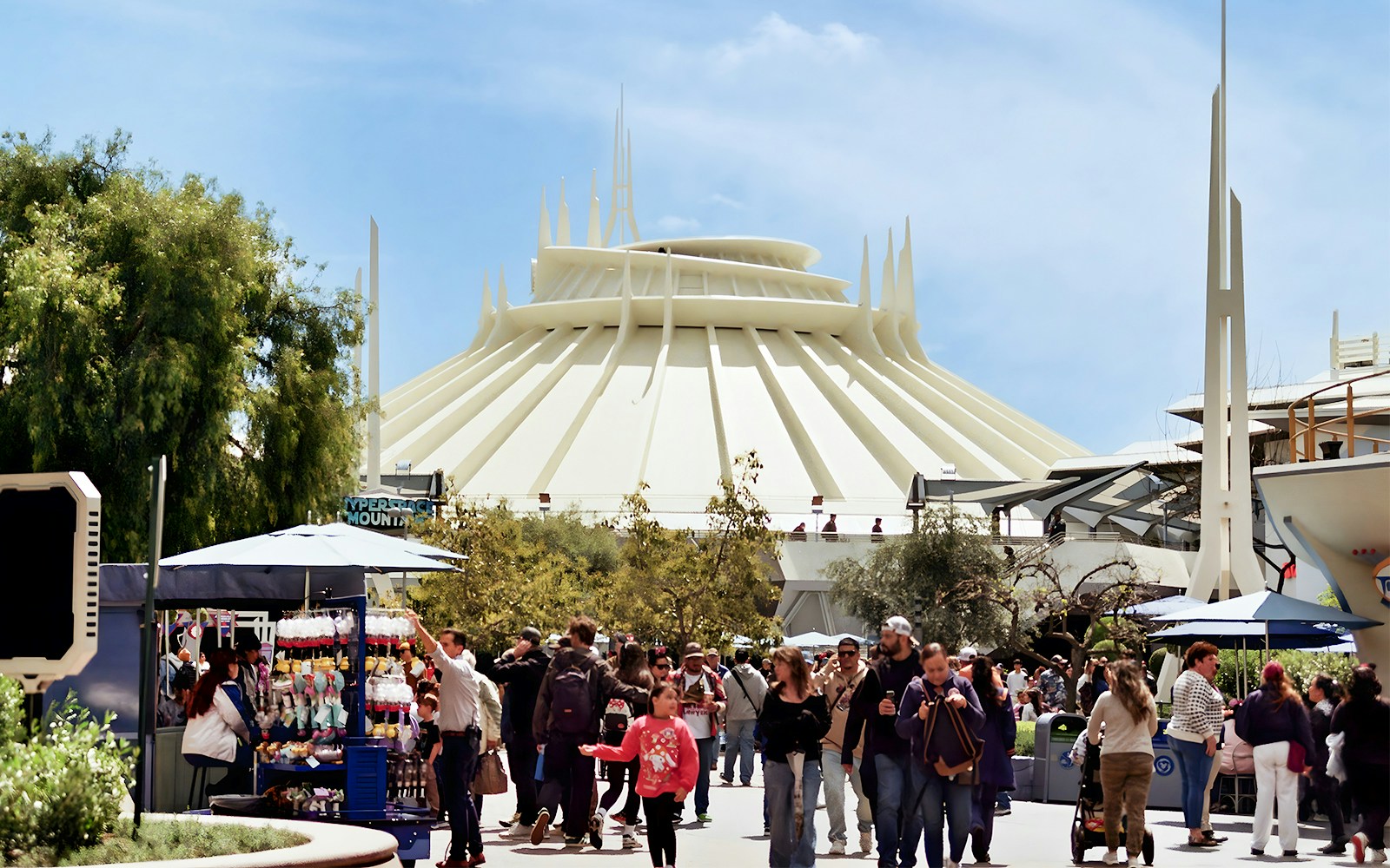 Crowd near Space Mountain ride at Disneyland, California.