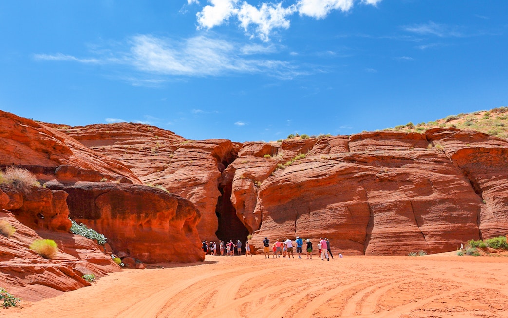 Visitors approaching the entrance of Upper Antelope Slot Canyon, Page, Arizona.