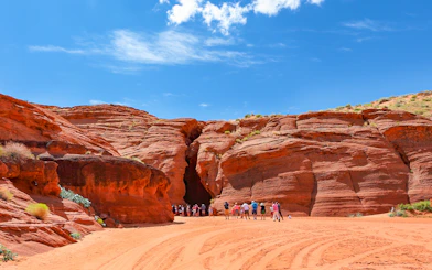 Visitors approaching the entrance of Upper Antelope Slot Canyon, Page, Arizona.