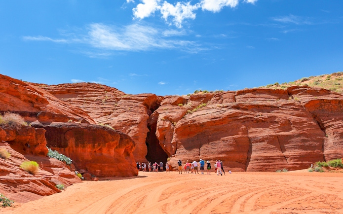 Visitors approaching the entrance of Upper Antelope Slot Canyon, Page, Arizona.
