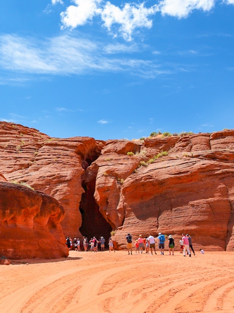 Visitors approaching the entrance of Upper Antelope Slot Canyon, Page, Arizona.
