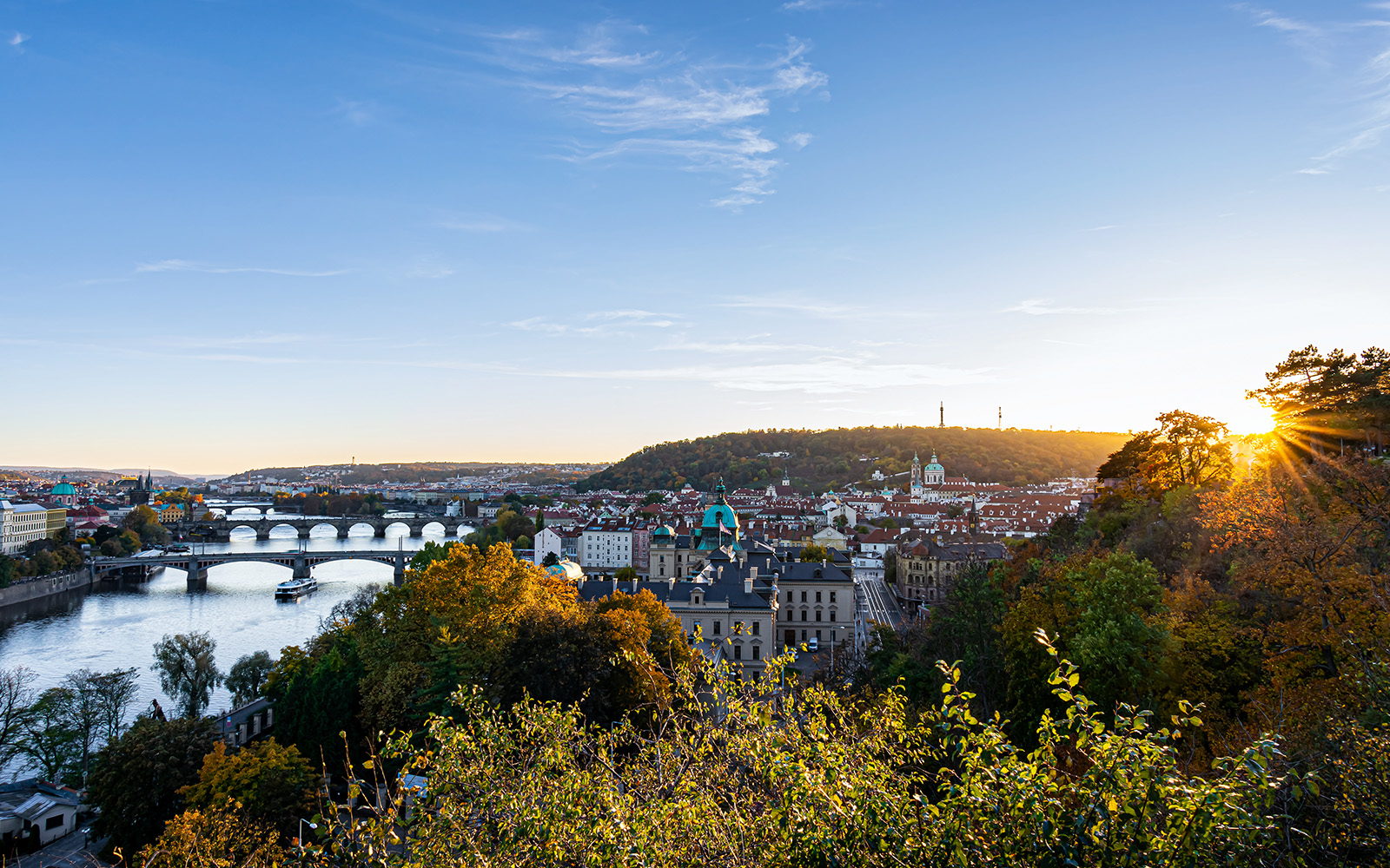 Beautiful view of Prague from Letna Park during summer