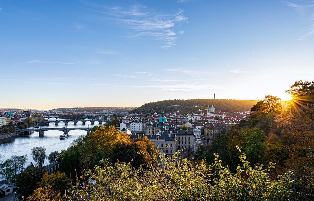 Beautiful view of Prague from Letna Park during summer