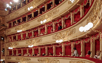 Balconies filled with people at Teatro alla Scala, Milan.