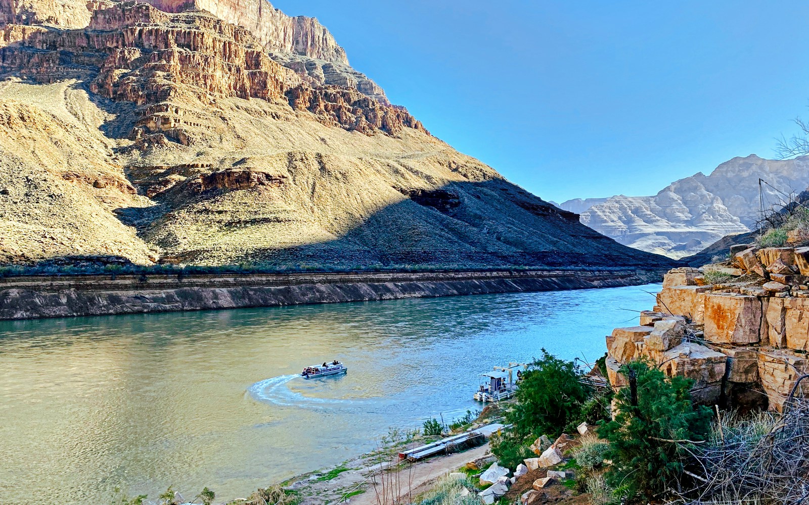 Colorado river, 15min Grand Canyon West Rim Helicopter Tour with Floor Landing Boat Ride