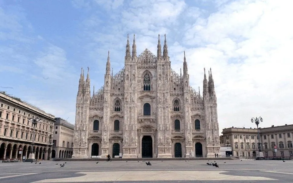 Milan Cathedral facade in Piazza del Duomo, part of the self-guided city exploration game.