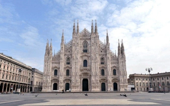 Milan Cathedral facade in Piazza del Duomo, part of the self-guided city exploration game.