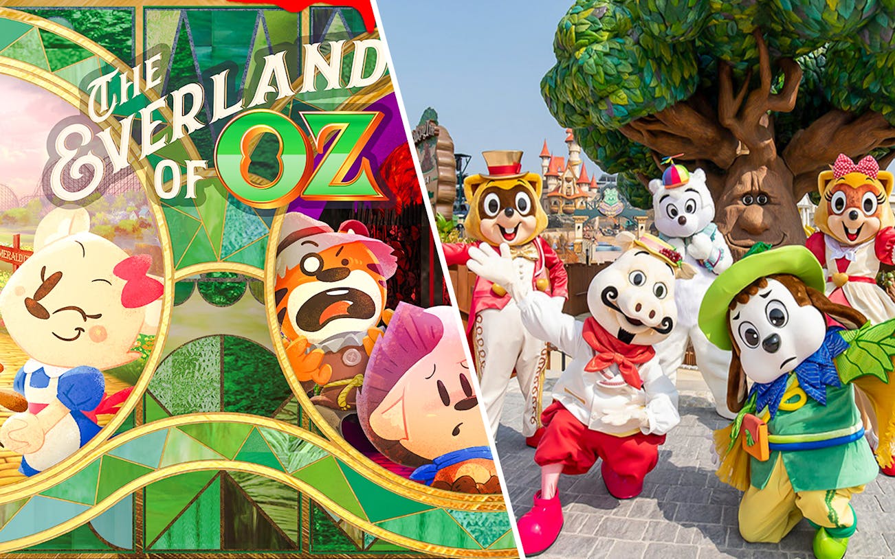 Characters in colorful costumes at The Everland of Oz theme park.