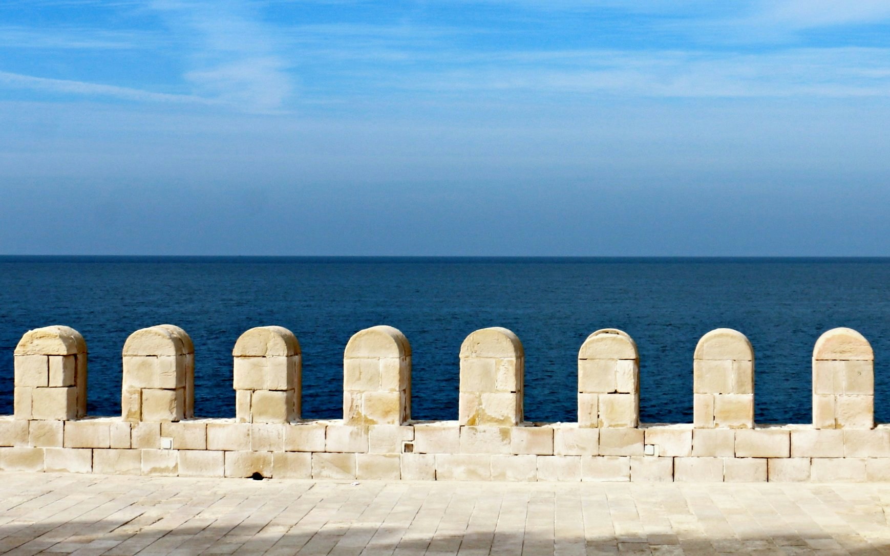 Ramparts overlooking the Mediterranean Sea at Qaitbay Citadel, Alexandria.